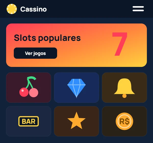 Tela inicial do aplicativo com slots populares